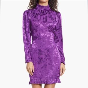 Adelyn Rae "Zoe" Floral Mock Neck Ruffle Mini Dress Long Sleeve Purple Size S